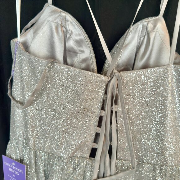 Glitter Tulle Ball Gown with Plunging Neckline by LaDivine - Picture 2 of 4